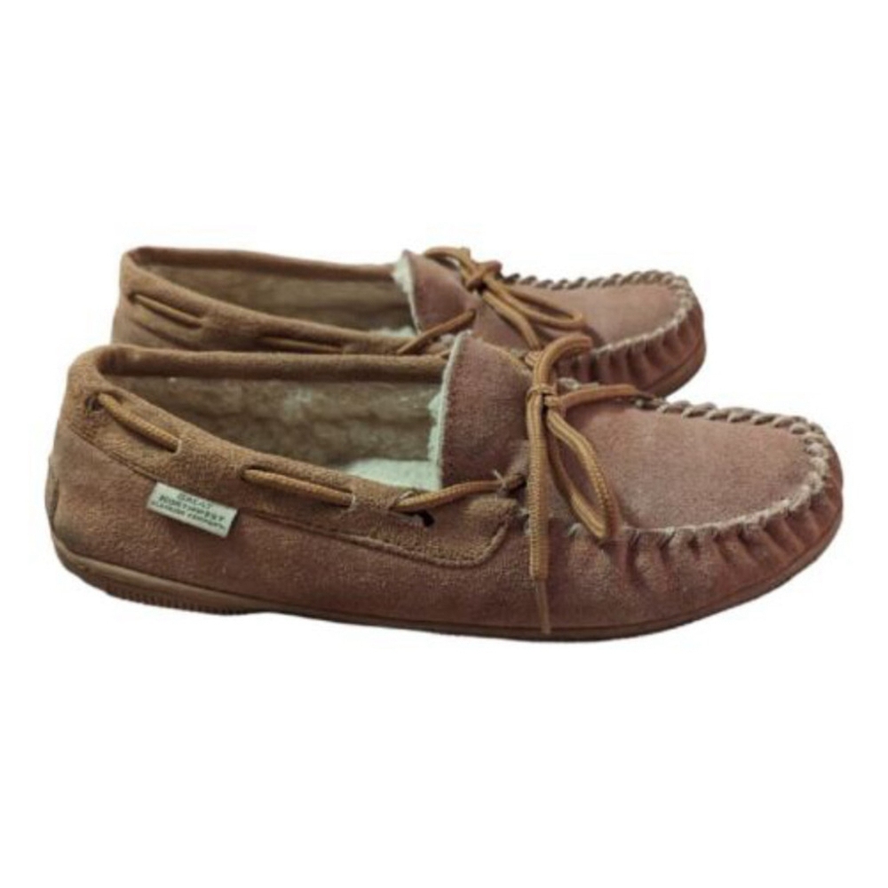Great Northwest Moccasin Womens 9 Leather Suede Shearling Lined Slipper Mens 7.5 - Picture 4 of 11